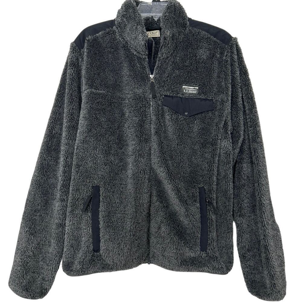 L.L.Bean Gray Hi-Pile Sherpa Fleece Full Zip Jacket Men’s Large Outdoor Hiking